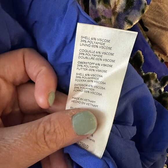 NEW Free People Beautiful Blooms dress mini velvet short sleeve blue size medium - Picture 4 of 10